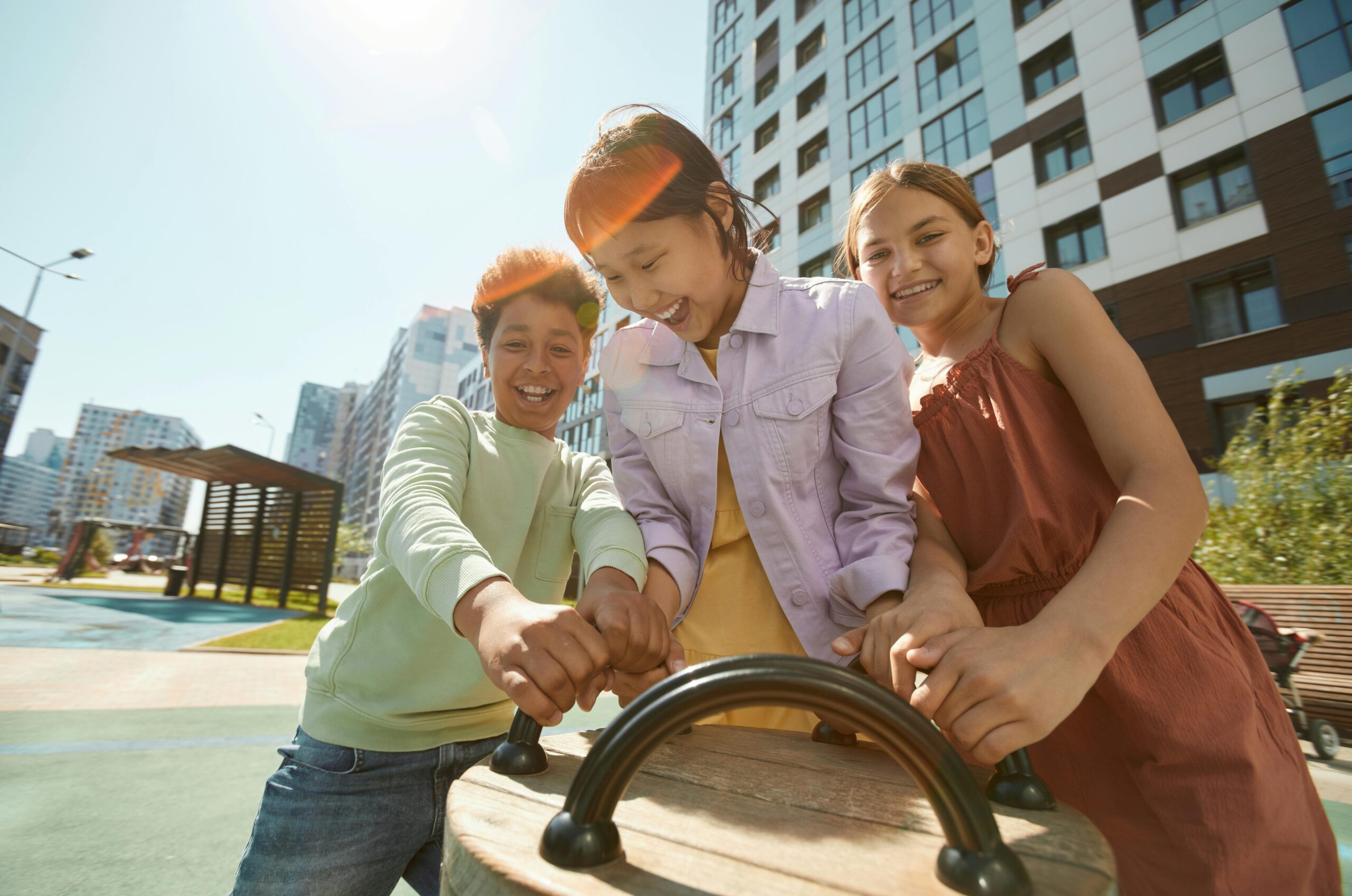 Friends Playing Together at a Playground